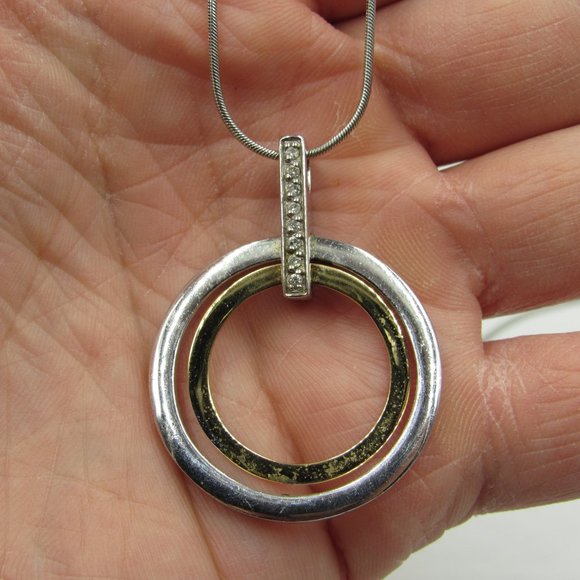 20" Sterling Rustic Diamond & 14K Gold Necklace - Picture 2 of 6